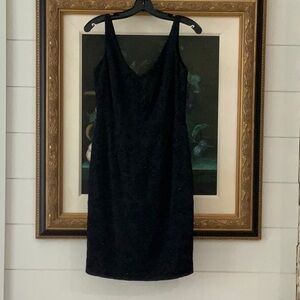 Carmen Marc Valvo black tank v neck, lace beaded cocktail dress size 4.